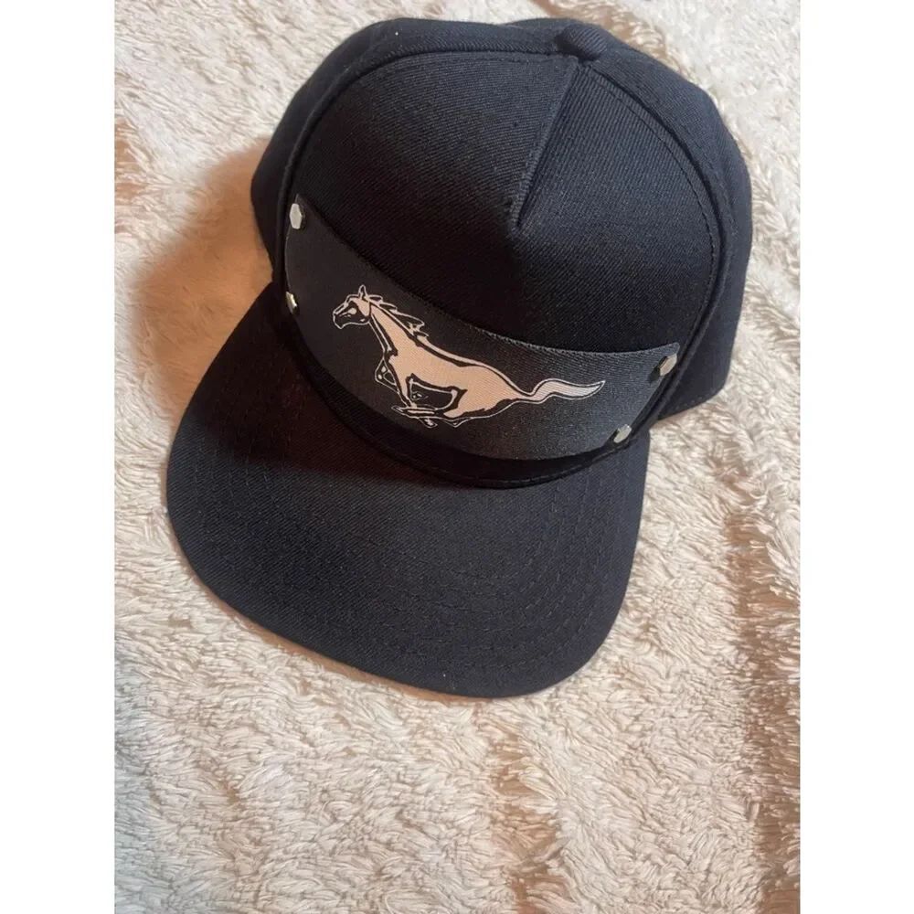 Black Men's Snapback Cap with Running Horse Patch buckle down brand